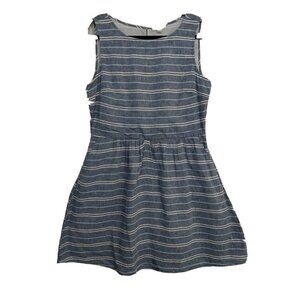 Beach Lunch Lounge Sleeveless Linen Cotton Shift Dress Size L Blue Stripe‎ Lined